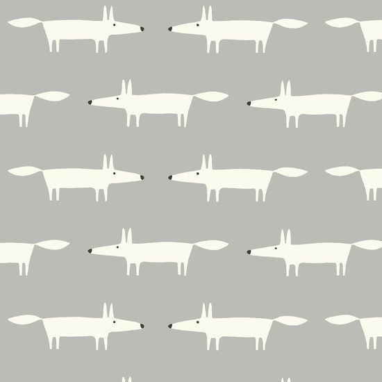 Dakarai Mr Fox Gray Foxes Monochrome Grey Cotton Fabric by Scion