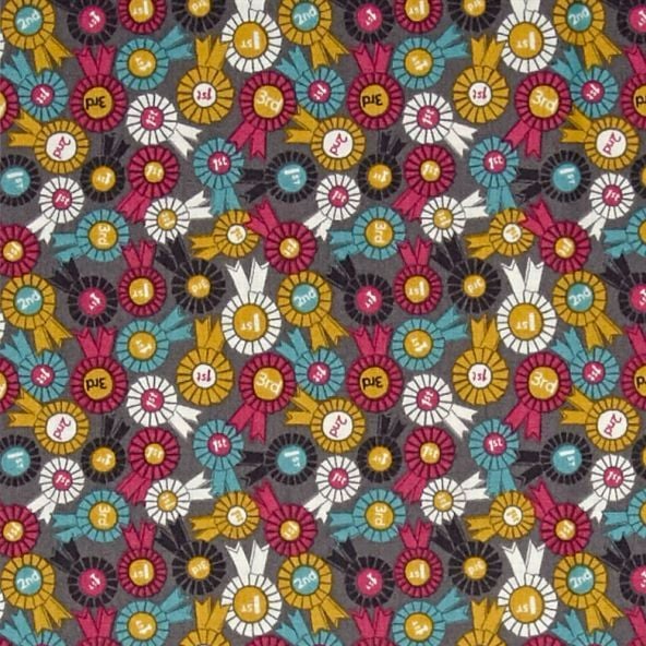 REMNANT Farley Mount Rosettes on Warm Grey Horse Riding Equestrian Cotton F