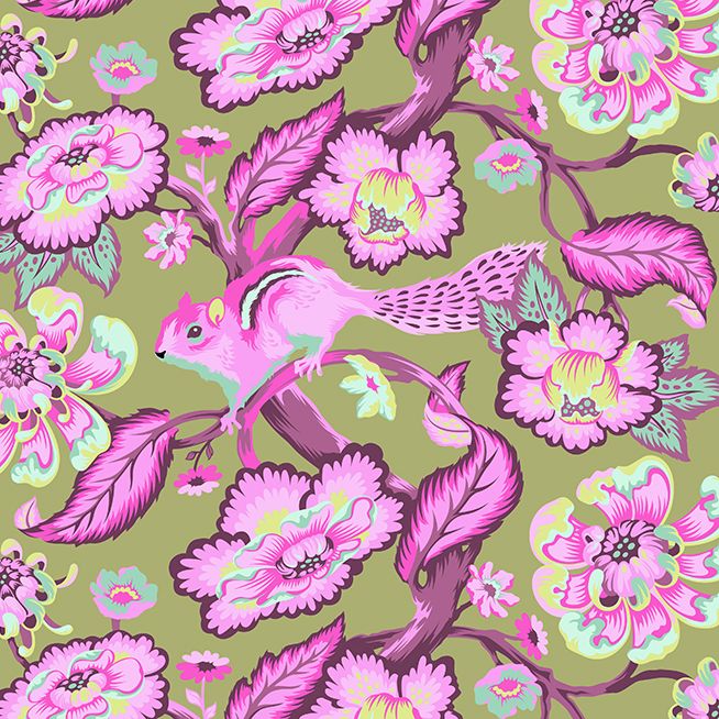 RARE Tula Pink Chipper Chipmunk Raspberry Cotton Fabric