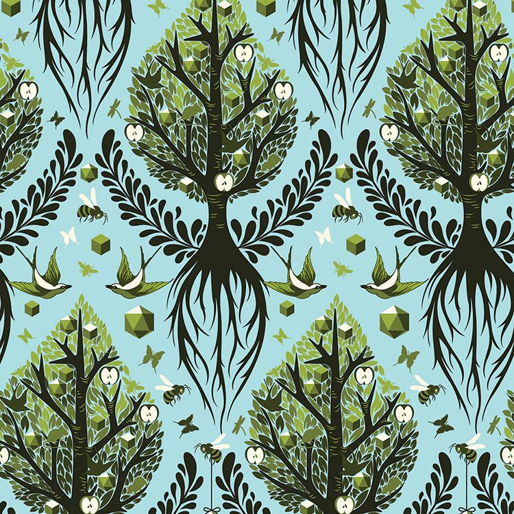 RARE Tula Pink The Birds and the Bees Tree of Life Pool Botanical Cotton Fa