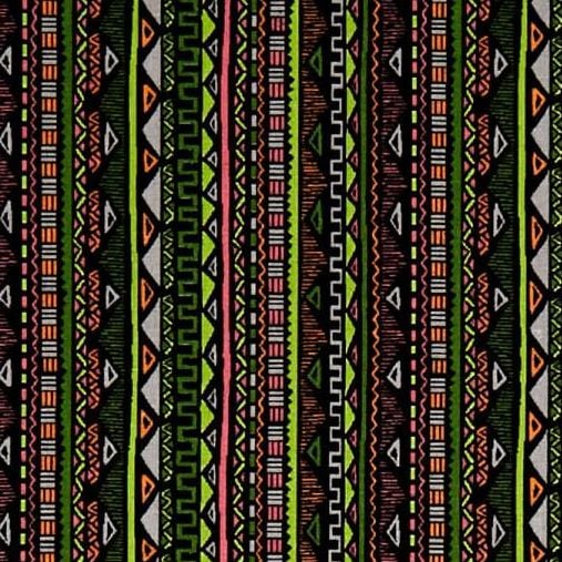 Aztec Stripe Geometric Triangle Maya Green Pink Neon Digital Cotton Fabric
