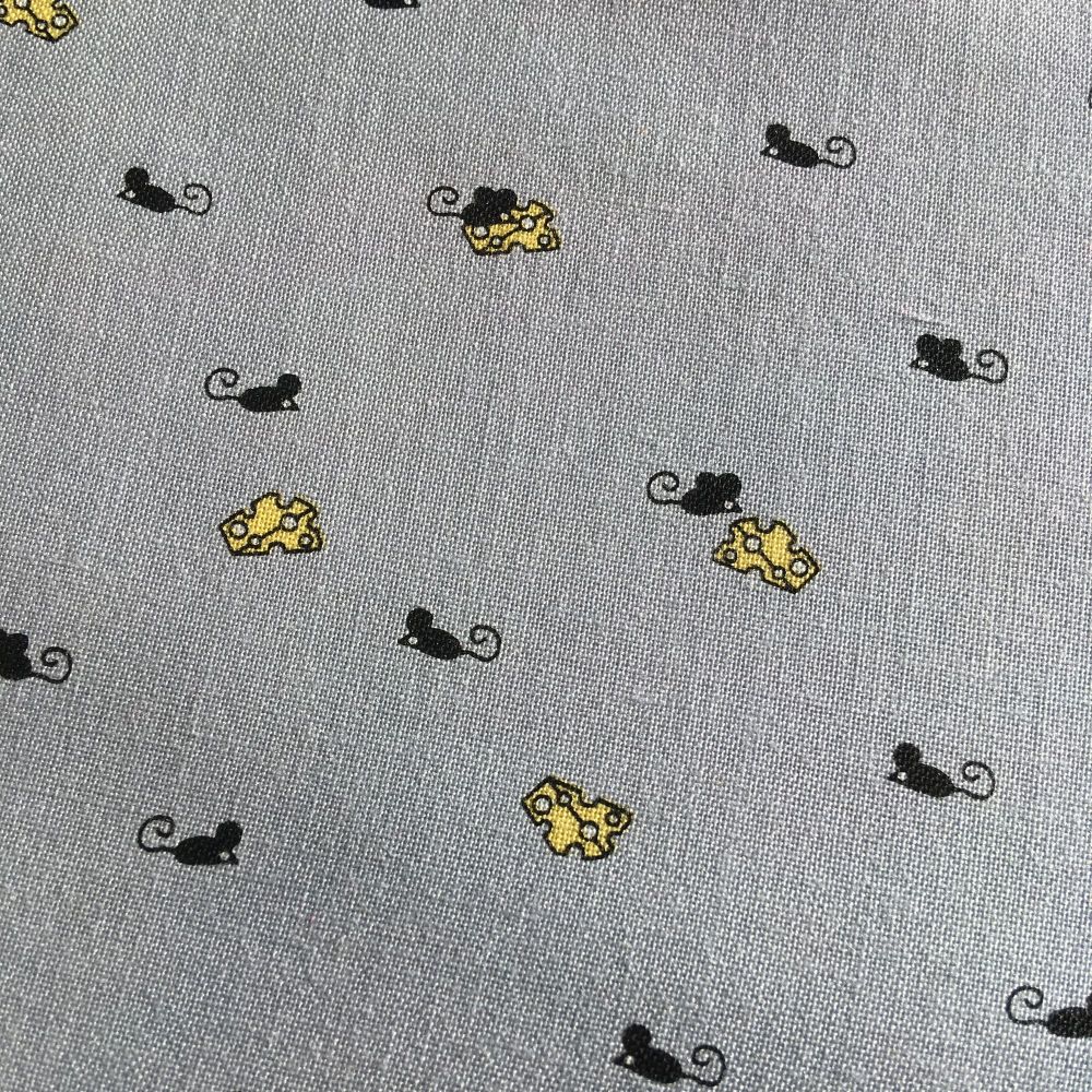 Mighty Mouse Tiny Mice Cheese Gray Paw Prints Grey ASPCA Cotton Fabric by M