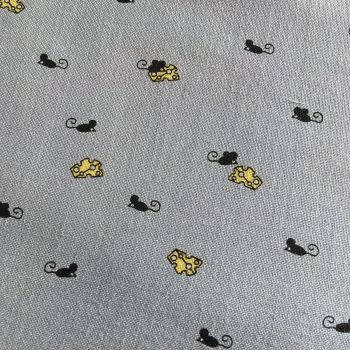 Mighty Mouse Tiny Mice Cheese Gray Paw Prints Grey ASPCA Cotton Fabric by Michael Miller