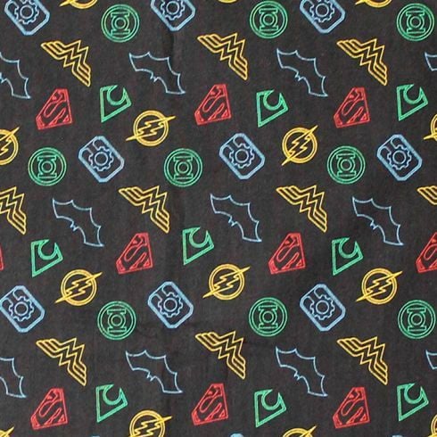 DC Justice League Activated Logo Outline Black Superhero Emblem Cotton Fabr