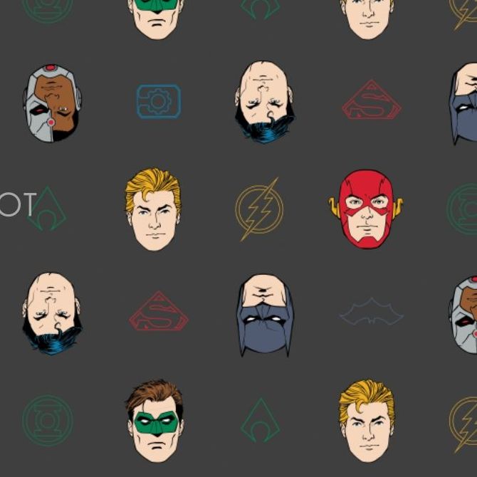 DC Justice League Activated Superhero Outline Grey Heads Logo Emblem Cotton