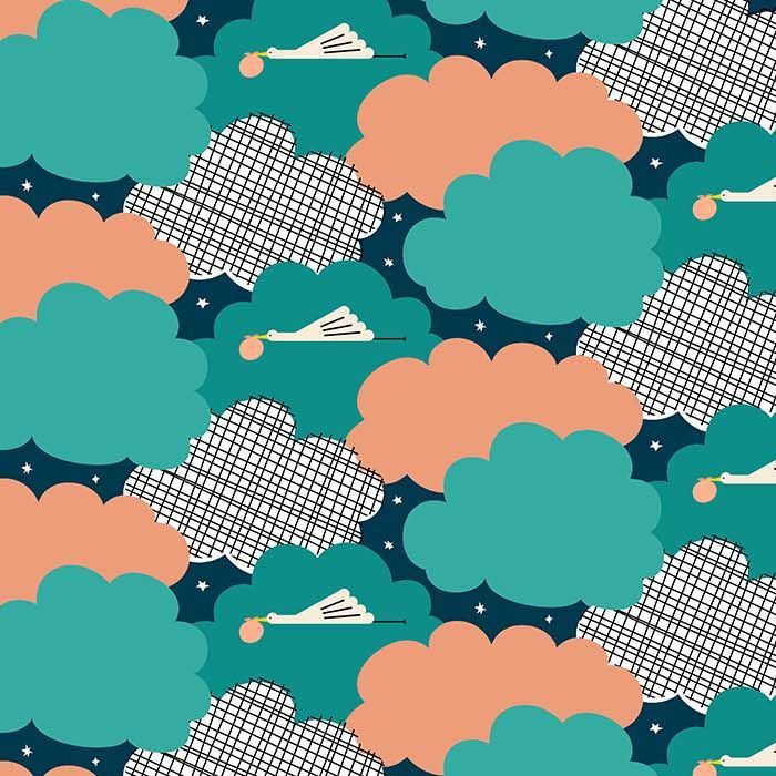 Special Delivery Storks Cranes Stork Bird in Flight Clouds Baby Aqua Cotton