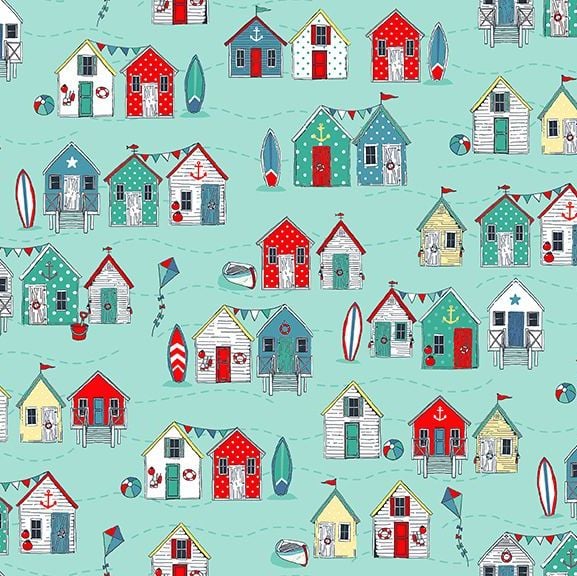 Surf Riley Blake Beach Hut Fabric FQ or More Teal Blue 100/% Cotton