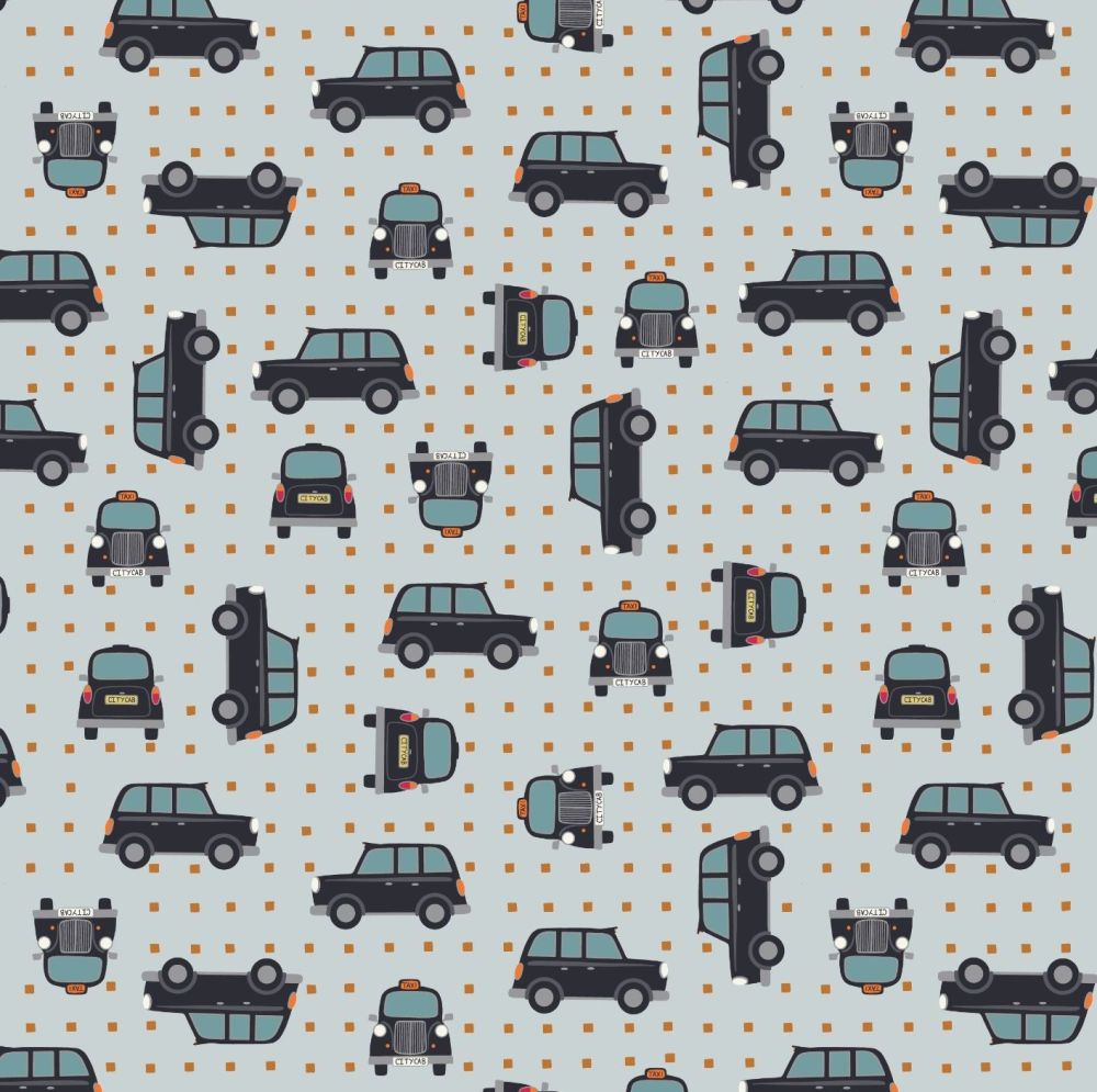 City Nights Black Cab Copper Geometric Metallic Rose Gold Car Taxi Cotton F
