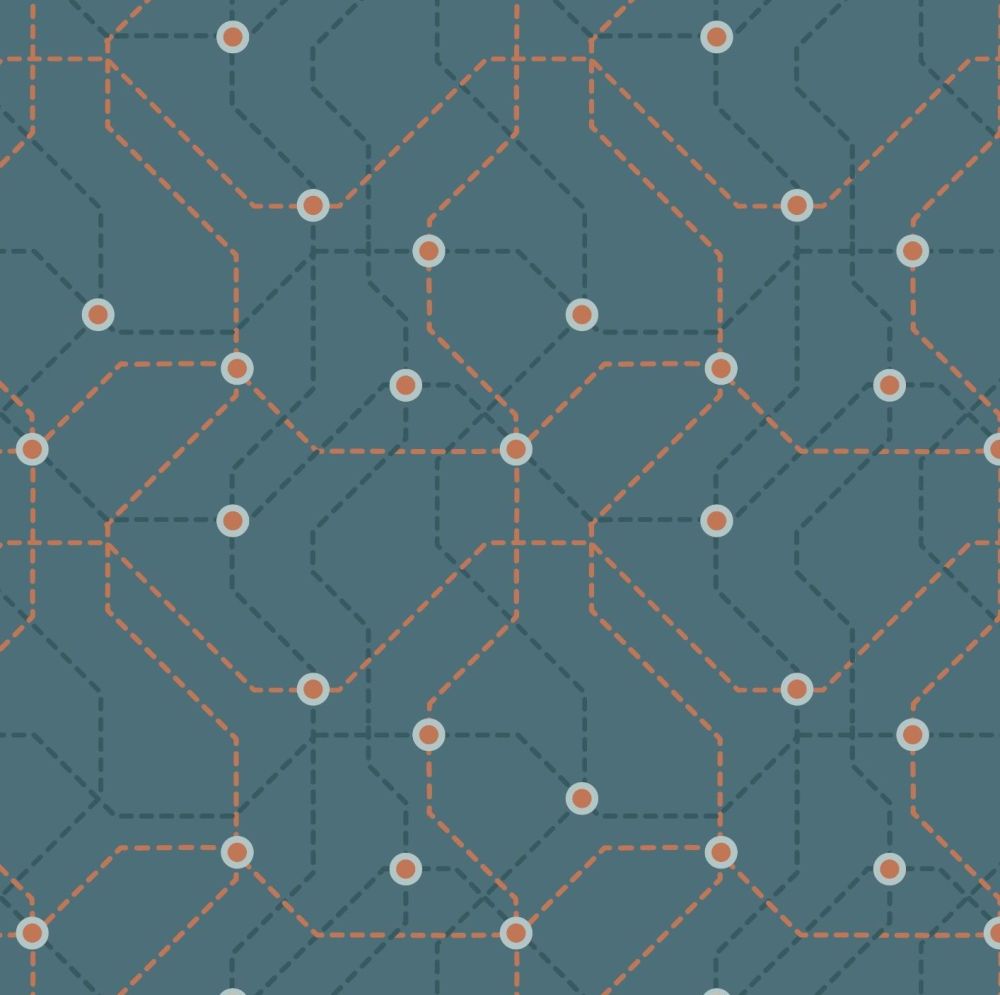 City Nights Underground Copper Blue Geometric Metallic Rose Gold Map Lines