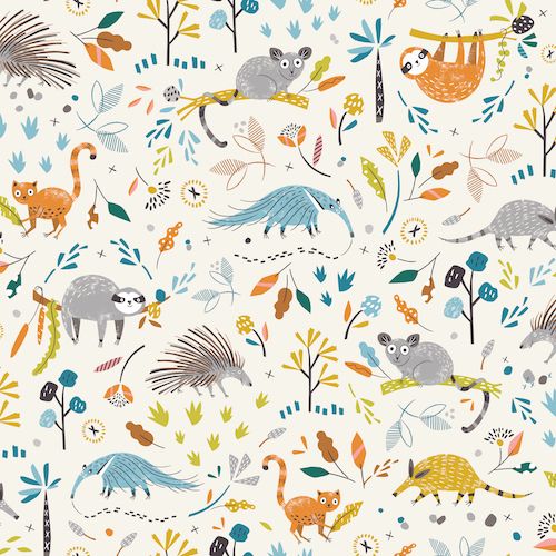 Hanging Around Anteater and Friends White Sloth Bush Baby Animals Nursery C