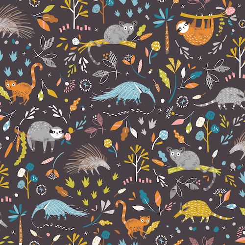 Hanging Around Anteater and Friends Sloth Bush Baby Animals Nursery Cotton