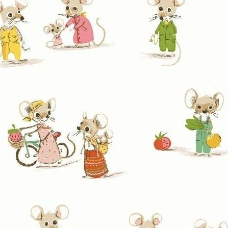Heather Ross Trixie Thomas City Country Mouse Mice on White Cotton Fabric