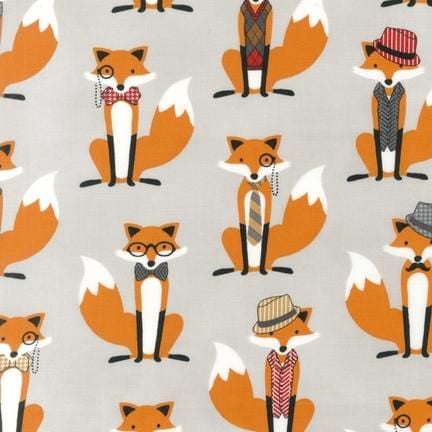 Fox and the Houndstooth Woodland Foxes in Glasses and Hats Cotton Fabric