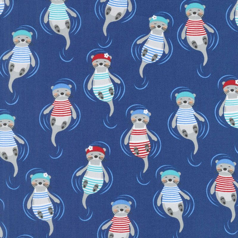 Flippers and Fins Otters Blue Otter Stripes Cotton Fabric