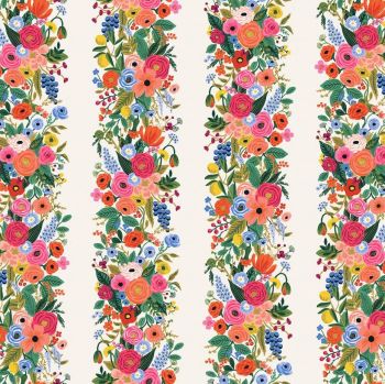 Rifle Paper Co. Wildwood Garden Party Vines Pink Cream Floral Stripe Rayon Challis Fabric