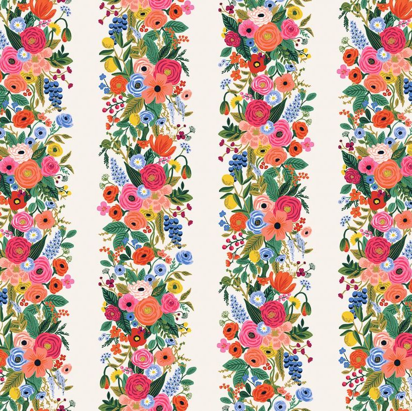Rifle Paper Co. Wildwood Garden Party Vines Pink Cream Floral Stripe Rayon 