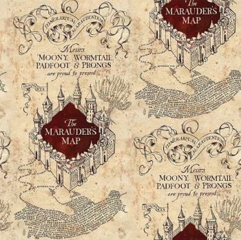 Harry Potter Marauders Map Hogwarts Camelot Deluxe Cotton Fabric per half metre