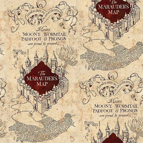 Harry Potter Marauders Map Hogwarts Camelot Deluxe Cotton Fabric