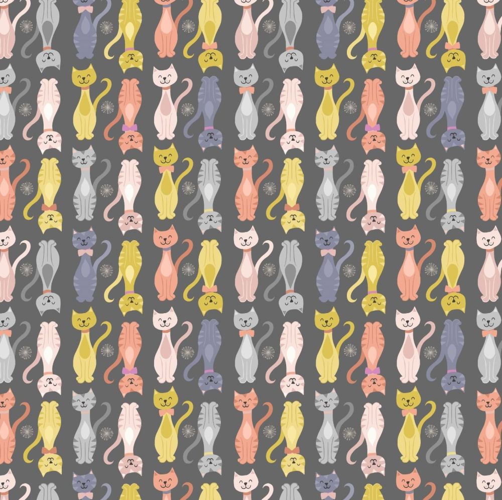 Poodle & Doodle Tall Cats Dark Grey Charcoal Cat Kitty Cotton Fabric