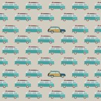 LAST FAT QUARTER Offshore 2 Wagon Tan Camper Van Woodie Surfboard Surfing Cars Campers Cotton Fabric