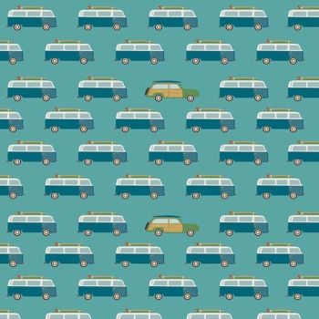 Offshore 2 Wagon Teal Camper Van Woodie Surfboard Surfing Cars Campers Cotton Fabric