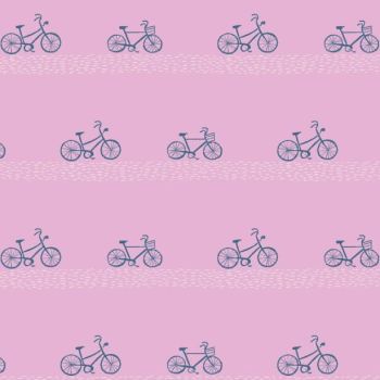 Seaside Carnival Boardwalk Bikes Crocus Tiny Bicycle Mini Biking Pink Cycling Cotton Fabric