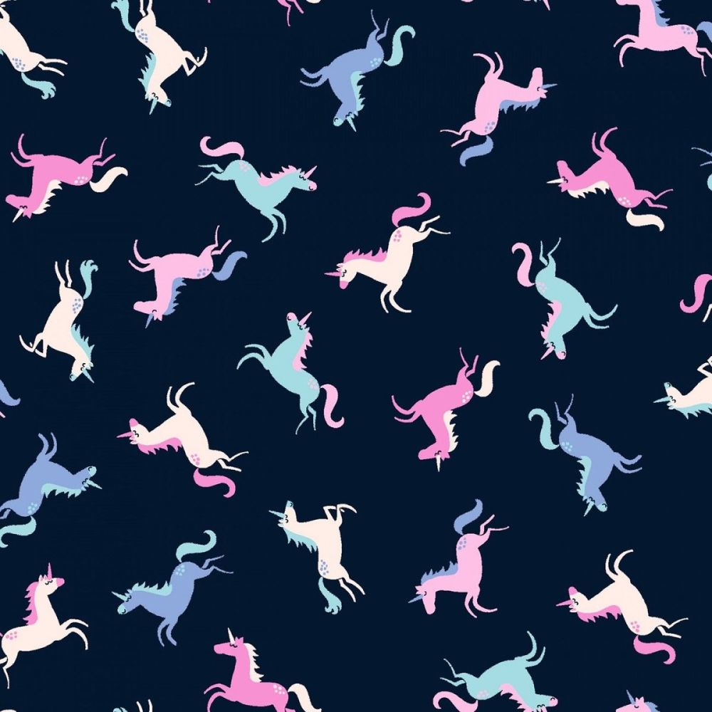 Avalon Tossed Unicorns Peacoat Tiny Unicorn Cotton Fabric