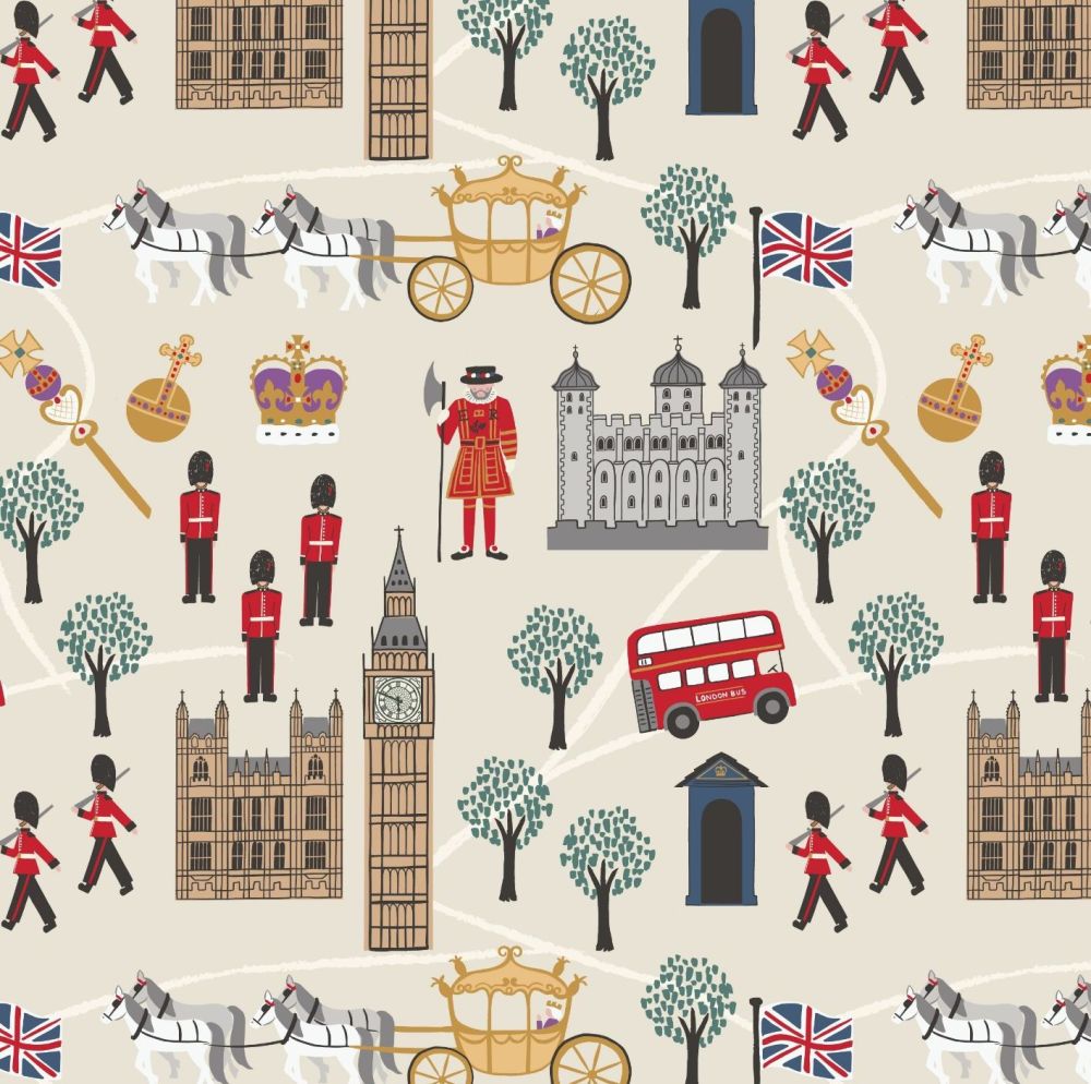 Royal Brittania on Cream Scenic London Crown Soldier British Big Ben Bus La