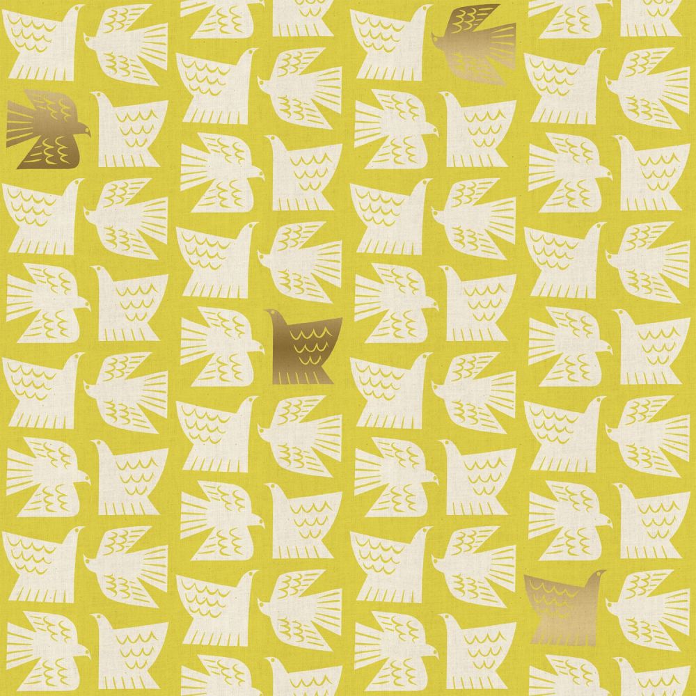 Kibori Paper Birds Citron Gold Metallic Geometric Bird Yellow Lime Green Ja