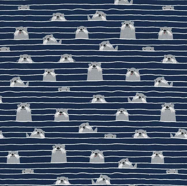 Acadia Marine Otter Assembly Navy Otters Dark Sea Ocean Cotton Fabric