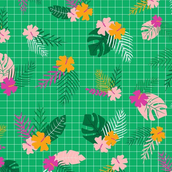 Tropical Jammin Flowers Floral Hibiscus Green Graph Paper Grid Cotton Fabric Oddknit making asymmetric graph paper for use designing. tropical jammin flowers floral hibiscus green graph paper grid cotton fabric
