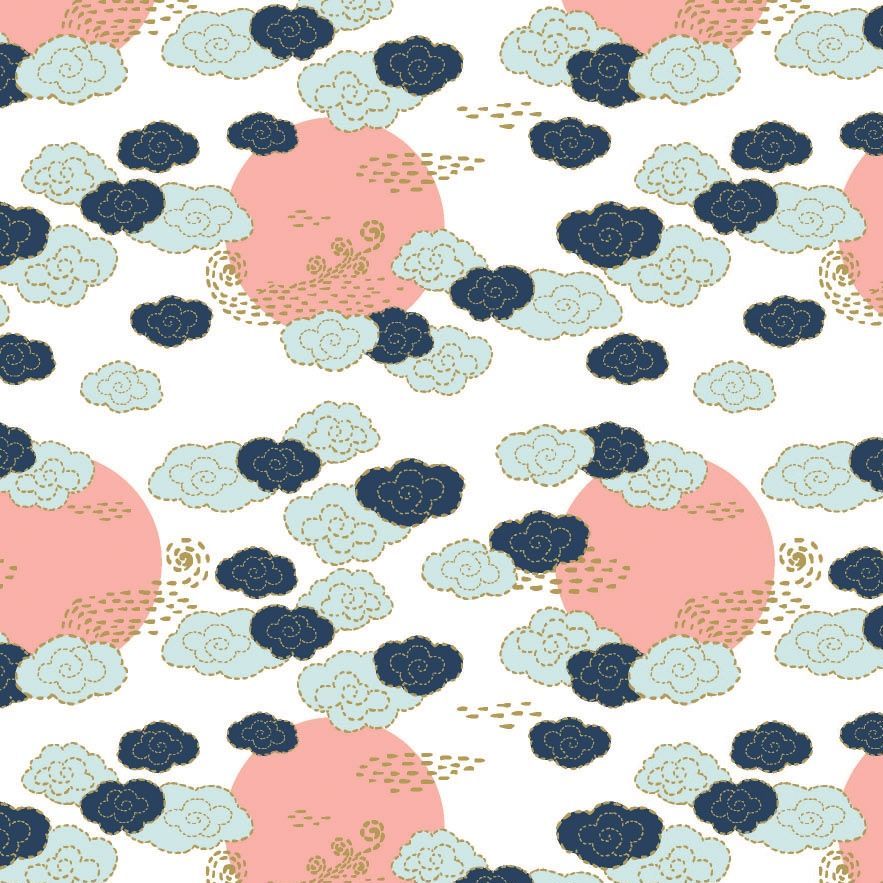 Mystic Cranes Cloudy Skies Cloud Metallic Gold Clouds Cotton Fabric