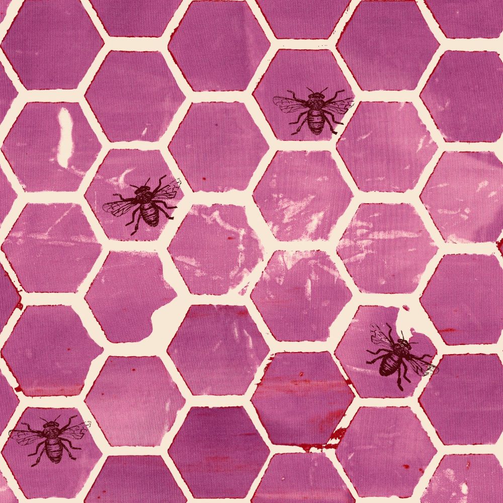 Pollinator Bumblehoney Bee Geometric Honeycomb Plum Wine Red Honey Bees Hex
