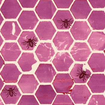 DESTASH SOLD PER METRE Pollinator Bumblehoney Bee Geometric Honeycomb Plum Wine Red Honey Bees Hexagon Cotton Fabric