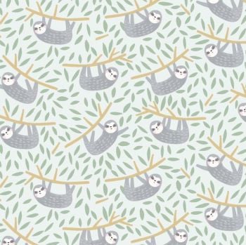 Born To Be Wild Hanging In There Mist Sloths Dear Stella Sloth Cotton Fabric