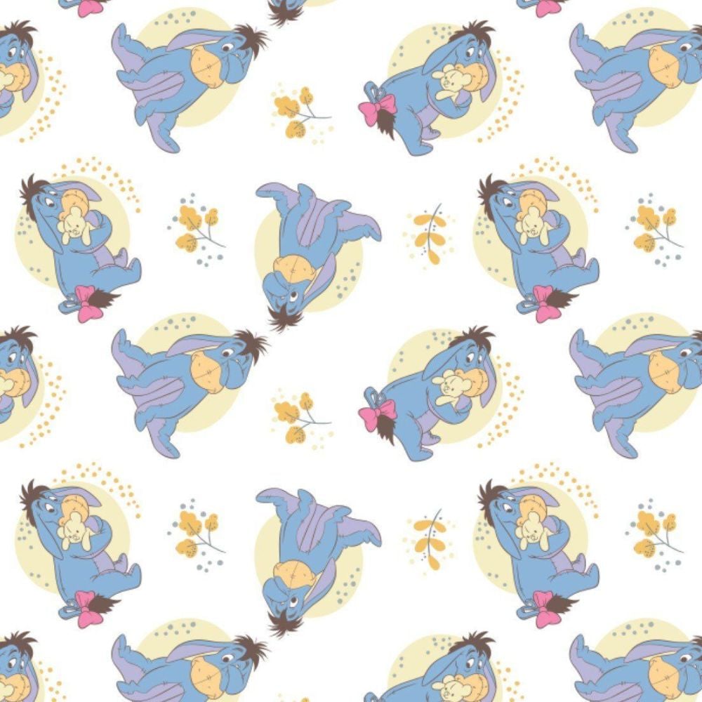 Disney Winnie the Pooh Eeyore Nursery Character White Cotton Fabric