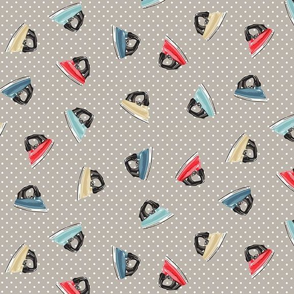 Stitch In Time Irons Grey Retro Makower Sewing Iron Cotton Fabric