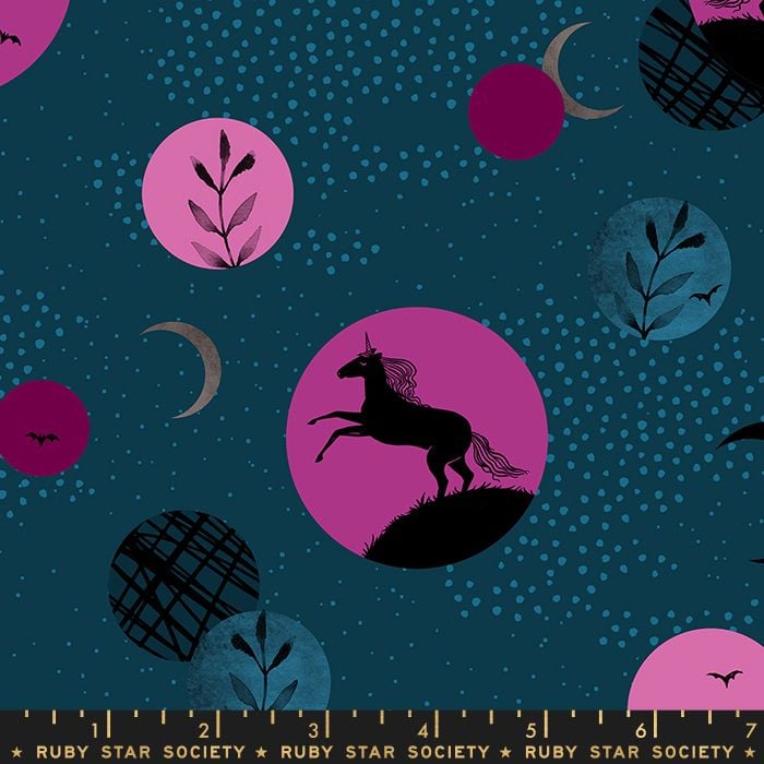 PRE-ORDER Crescent Unicorn Moon Teal Ruby Star Society Sarah Watts Cotton F