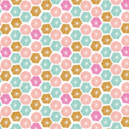 Summer Dance Geometric Hexagons Circles Discs Hexies Shapes Cotton Fabric