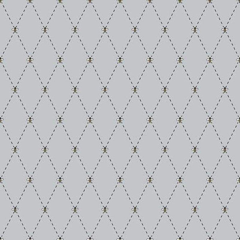 Honey Run Bee Diamond Grey Geometric Gray Bees Cotton Fabric