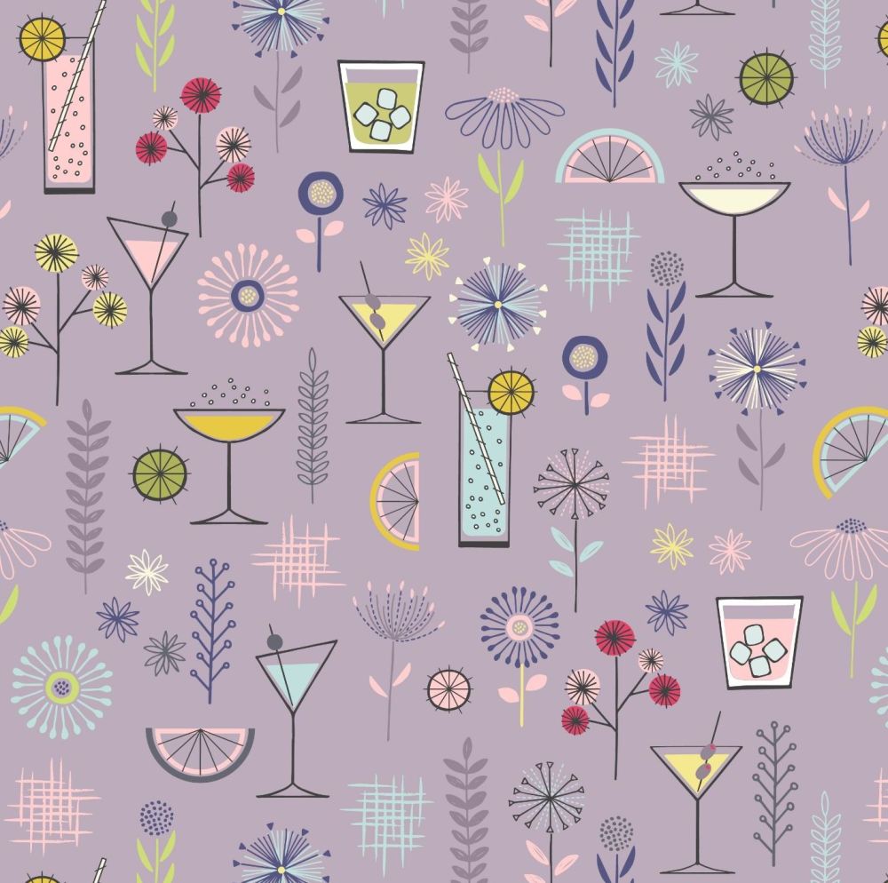 Cocktail Party on Mellow Mauve Lilac Happy Hour Cocktails Glasses Party Dri