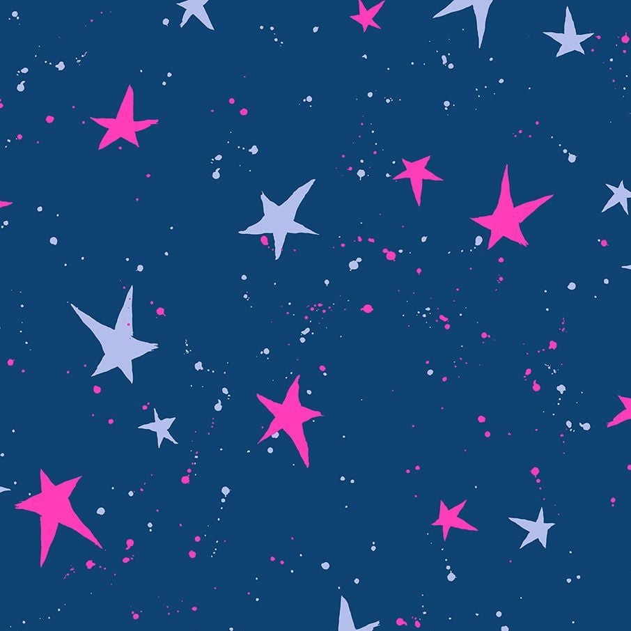 Snow Flowers Kira Kira Boshi Indigo Neon Pink by Oka Emi Star Spatter Cotto