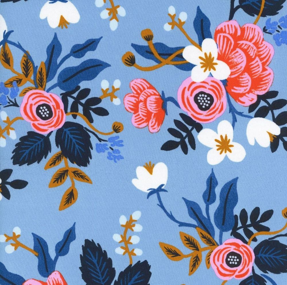 Rifle Paper Co. Les Fleurs Birch Floral Periwinkle Blue Flowers Rayon Chall