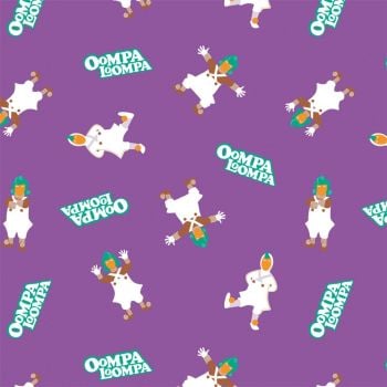 Willy Wonka and the Chocolate Factory Oompa Loompa Purple Cotton Fabric per half metre