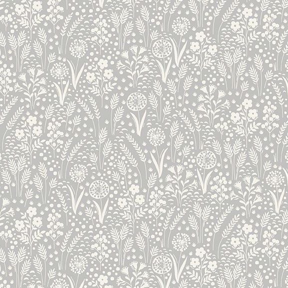 Grove Tonal Spectrum Grey Leaves Leaf Floral Ditsy Flowers Cotton Fabric