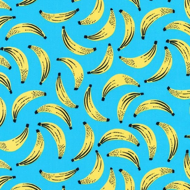 Hello Lucky Bananas Aqua Fruit Banana Cotton Fabric