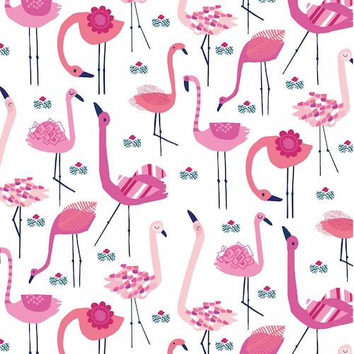 Ocean Drive Flamingos Flamingo Bird on White Tropical Miami Florida Cotton