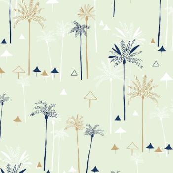 Ocean Drive Palm Trees Tropical Metallic Gold Beach Umbrella Miami Florida Cotton Fabric
