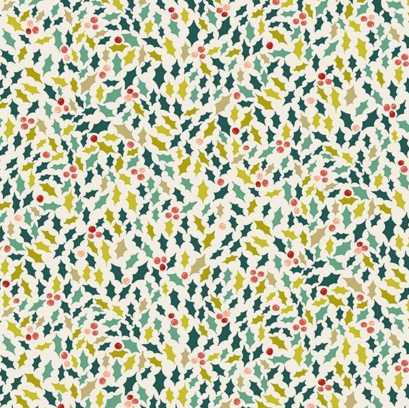 Merry Christmas 2019 Holly Sprig Leaves Christmas Holly Berries Cotton Fabr