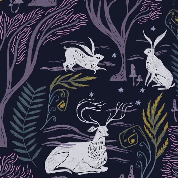 Ghostwood Astral Rabbit Deer Fox Trees Animal Scenic Floral Dear Stella Cot